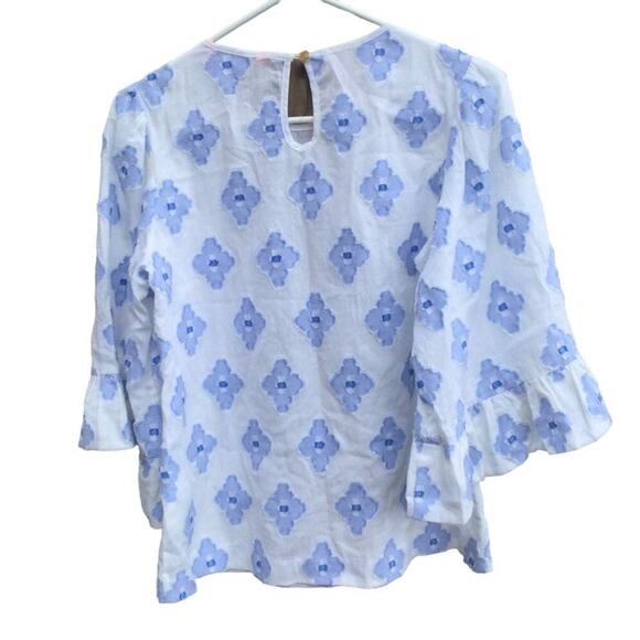 Lilly Pulitzer Womens Top XS Blue White Embroidered Jacquard Preppy Beach Resort - Picture 6 of 9